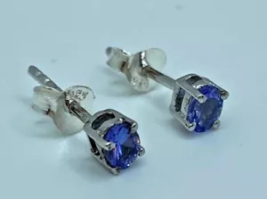 Authentic Tanzanite Gem Stud Earing 0.42Ct 4x3mm 18K White Gold Rhodium Coated - Picture 1 of 9