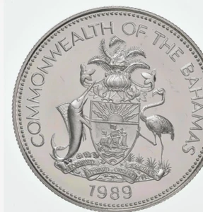 SILVER - WORLD Coin - 1989 Bahamas Islands 2 Dollars Flamingo rare low mintage - Picture 1 of 2