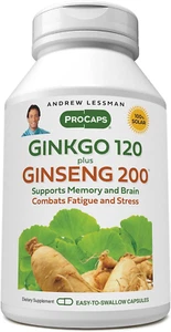 Ginkgo 120 plus Ginseng 200-180 Capsules - Standardized Extract Blend to Supp... - Picture 1 of 12