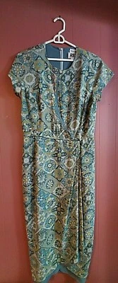 Vintage ASNY Anthony Sicari Neiman Marcus Women Sz14 Blue/Green Faux Wrap Dress - Image 1 of 4