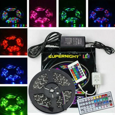 5M 5050 RGB Strip Light Black PCB 300LEDs Rope Tape Light Indoor Remote Adapter - Image 1 of 4