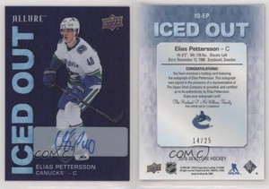 2019 Upper Deck Allure Iced Out Purple Diamond /25 Elias Pettersson #IO-EP Auto
