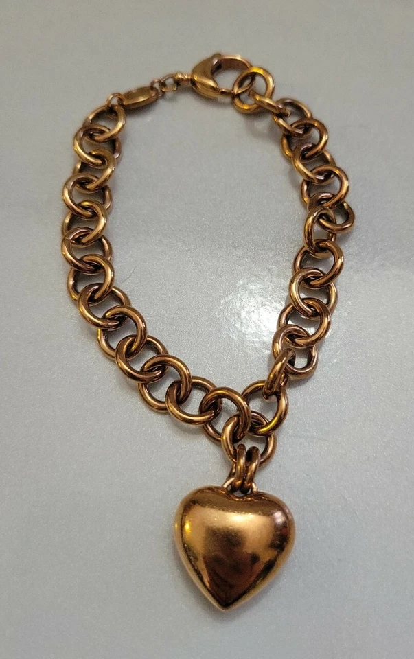Pulsera colgante corazón hinchado de acero inoxidable de plata pulida con joyería fósil Foto 1 de 4