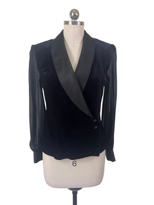 Alex Evenings Y2K VTG Velvet Tuxedo Blazer Jacket Medium Black Glam Goth - Image 1 of 4
