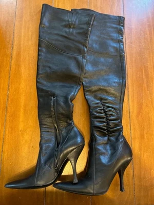 bebe botas altas muslo cuero negro talla 7/7.5 Foto 1 de 4
