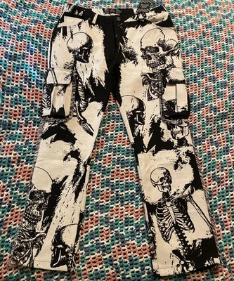 Pantalón cargo tapiz esqueleto calavera venganza rebelde talla 36 gótico hip hop ropa de calle Foto 1 de 4