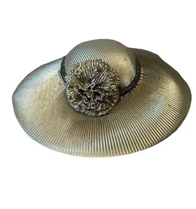 Cappello da sera vintage anni 80 oro zoppo tesa grande oro metallizzato lusso - Foto 1 di 14