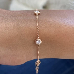 Pink Chain Bracelet 0.65ct TCW Lab Created Diamonds F/VS 14k Solid Rose Gold - Picture 1 of 2