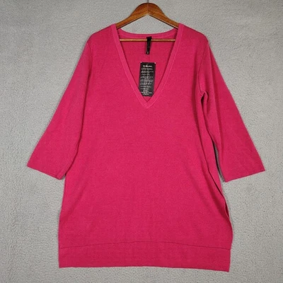 Marla Wynne 女式大码粉色 V 领 3/4 袖侧开衩 Lagenlook — 第 1/4 张图片