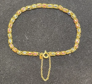 18k yg RUBY SAPPHIRE MARQUIS LINK BRACELET VINTAGE YELLOW GOLD - Picture 1 of 9