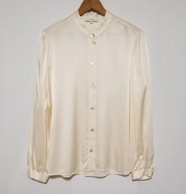 Blusa Vince Shirred gola cetim seda em chiffon (creme) tamanho M $345 nova com etiquetas - Imagem 1 de 4