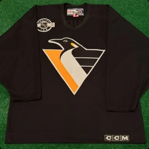 Pittsburgh Penguins Hockey Jersey CCM Center Ice Size L Black Lemieux Vintage - Picture 1 of 4