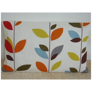 12x16 Bolster Cushion Cover Red Orange Mustard Blue Brown Stem Leaves Oblong - Picture 1 of 1