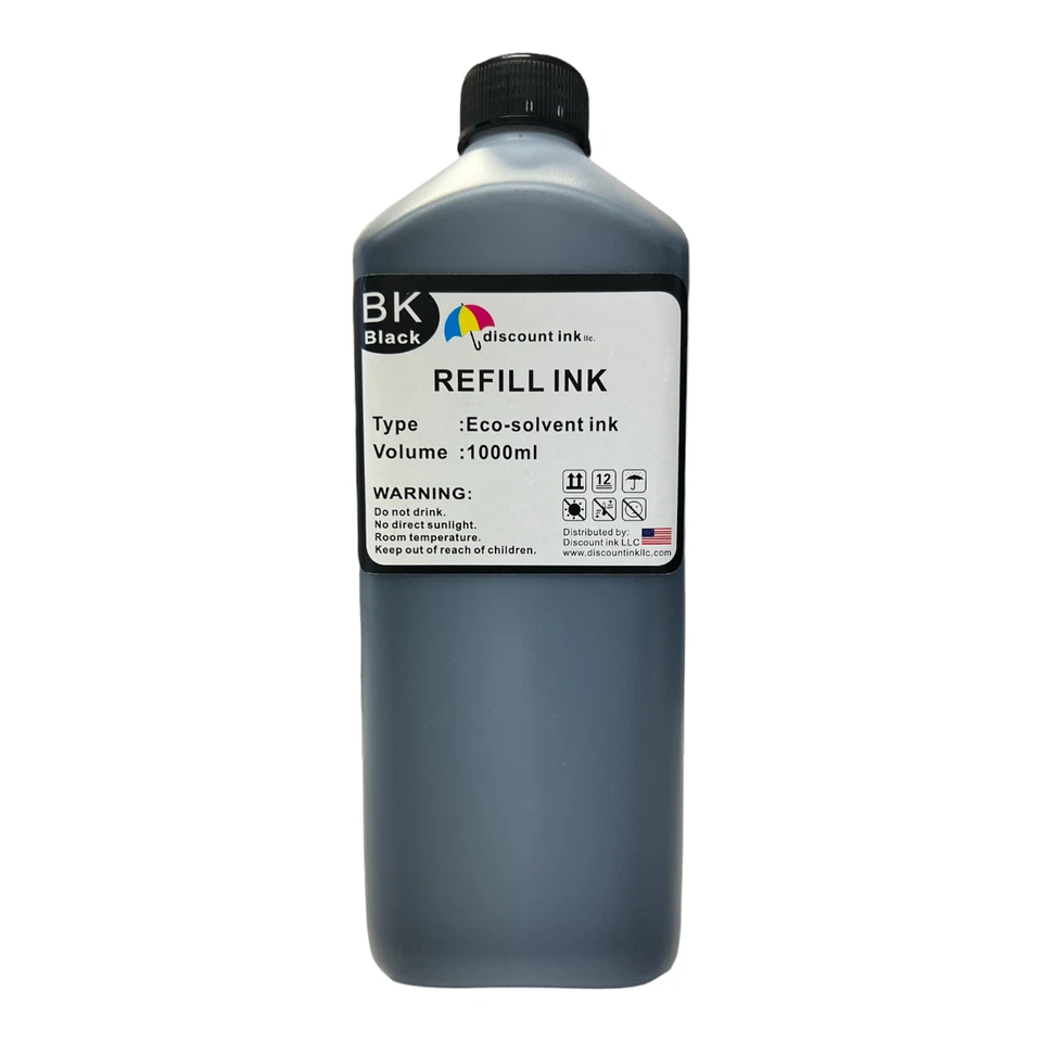 1 liter black eco solvent ink for mutoh roland mimaki Epson hp refill - Image 1 of 1