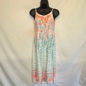 C-178 Girl's Lucky Brand Orange Green & White Embroidered Sleeveless Maxi Dress - Picture 1 of 12