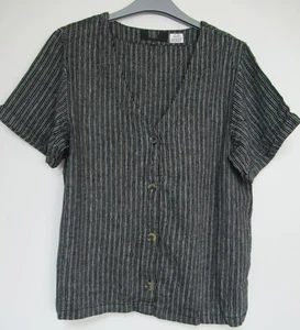 New Next Linen Blend Black Stripe Button Through Summer Blouse Size 6 - 12 - Picture 1 of 3