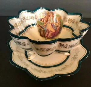 Antique Austrian footed porcelain berry bowl w/strainer holes underplate rare - Picture 1 of 11