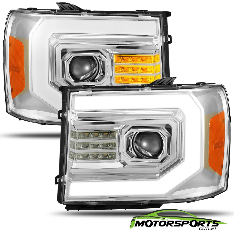 Fit 07-13 GMC sierra 1500/07-14 2500/3500HD Chrome Headlights w/LED DRL+Signal - Image 1 of 4