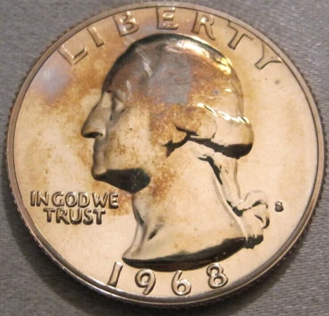 NICELY TONED 1968 S PROOF WASHINGTON QUARTER *** NICKEL CLAD COPPER *** 484 Cover