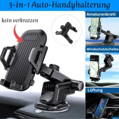 Handyhalterung Auto 3 Befestigungsmöglichkeiten leichte Bedingung 360° drehbar - Bild 1 von 4