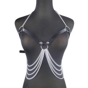 Punk Leather Chest Chains for Women and Girls Rave Party Nightclub Body Chains - Picture 1 of 7