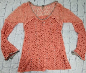 BKE Gimmicks Medium Orange Coral Pieced Lace Sweater Crochet Top Blouse M - Picture 1 of 10