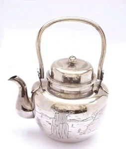 1930's Japanese Solid Silver Teapot Tea Kettle 412 Gram Marked 純銀 Jungin - Picture 1 of 11