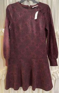 Ann Taylor Loft Women's Dark Burgundy Floral Cuff Long Sleeves Dress Sz S NWT - Picture 1 of 9