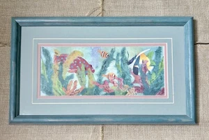 Tropical Fish Watercolor Art Print In Distressed Frame Whimsical Coastal Beachy - Picture 1 of 5