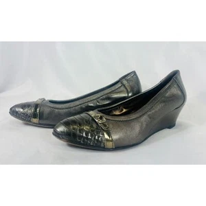 AGL Attilio Giusti Leombruni Italy Charcoal Silver Ballet Wedge 8.5 Cap Toe - Picture 1 of 13