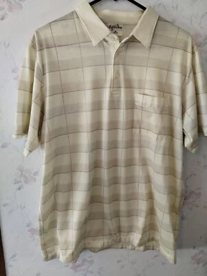 Camisa polo masculina Angelo Litrico vintage XL listras amarelas pálidas bolso manga curta - Imagem 1 de 4