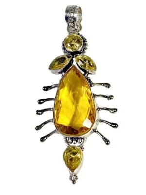 Colgante hecho a mano abstracto de 5 piedras preciosas facetadas de citrino 2,88" 13,7 gm Foto 1 de 4