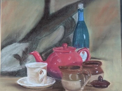 Original pastel drawing signed by P J Woodcock Refreshment time still life - Image 1 of 4