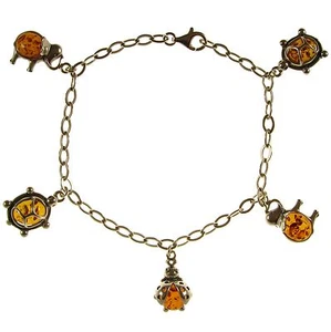 Bracciale donna in ambra naturale baltica e argento 925 - 20cm - Foto 1 di 1
