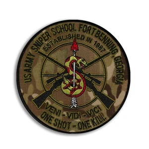 US Army Sniper School MULTICAM embroidered patch 5" diameter, with a Wax backing - Picture 1 of 2