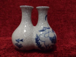 Chinesische Hochzeitsvase doppelseitig blau mit Kranichen - Bild 1 von 10
