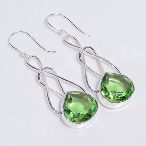 Peridot Gemstone Ethnic Handmade Jewelry 925 Sterling Silver Earrings 2.2" M875 - Picture 1 of 6