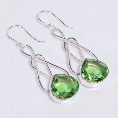 Peridot Gemstone Ethnic Handmade Jewelry 925 Sterling Silver Earrings 2.2" M875 - Image 1 of 4
