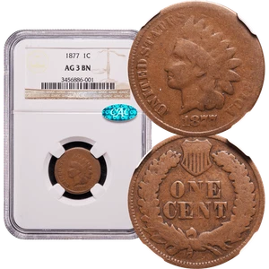 1877 Indian Cent 1c NGC AG3 BN CAC - Picture 1 of 5