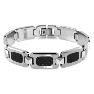 Pulsera de eslabones de fibra de carbono negra de carburo de tungsteno para hombre 8,5" - Imagen 1 de 4