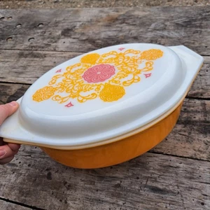 Vintage Pyrex 1970er Sevilla Orange Oval Auflaufform Deckel 045 2,5 qt Geschirr - Bild 1 von 7