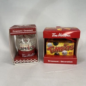Lote 2 Adornos Tim Horton Caja Timbit y Globo de Nieve Nuevos en Caja - Imagen 1 de 12