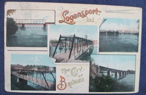 1908 Logansport Indiana Bridge Multi View Postcard - Picture 1 of 2