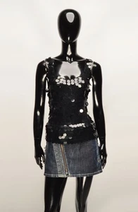 Vintage Small Talk Y2K 2000s Euro Summer Mermaid Black Crochet Sequin Top Size M - Picture 1 of 9