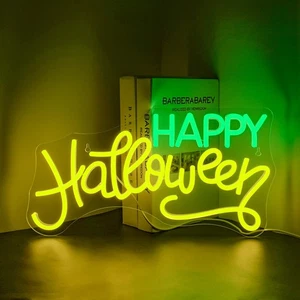 Insegna Neon Happy Halloween,Lettere Gialle Verdi Insegna Luminosa Neon,Dimmerabile LED N... - Foto 1 di 9