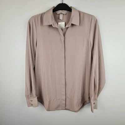 Blusa H&M con botones para mujer talla 4 ligera topo marrón claro ropa de trabajo top Foto 1 de 4