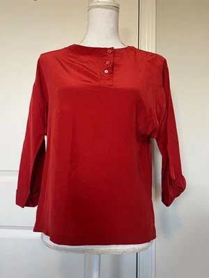 Camisa feminina vintage Liz Claiborne vermelha 100% seda tamanho 8 feita em Hong Kong 3 botões - Imagem 1 de 4