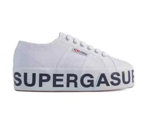Superga 2790 Schuhe weiß Canvas Cottrans Schriftzug Platform 4 cm Keilabsatz  - Bild 1 von 1