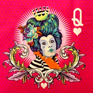 Tula Pink Curiouser & Curiouser Red Queen Of Hearts Fabric In Pink 1/2 Yard - Picture 1 of 3