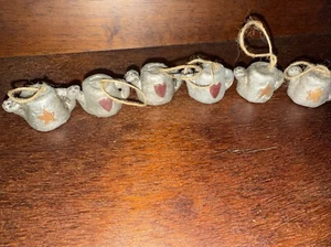 Set Of 6 Rare Primitive/Rustic Heart & Star Design Tea Pot Christmas Ornaments. - Picture 1 of 4